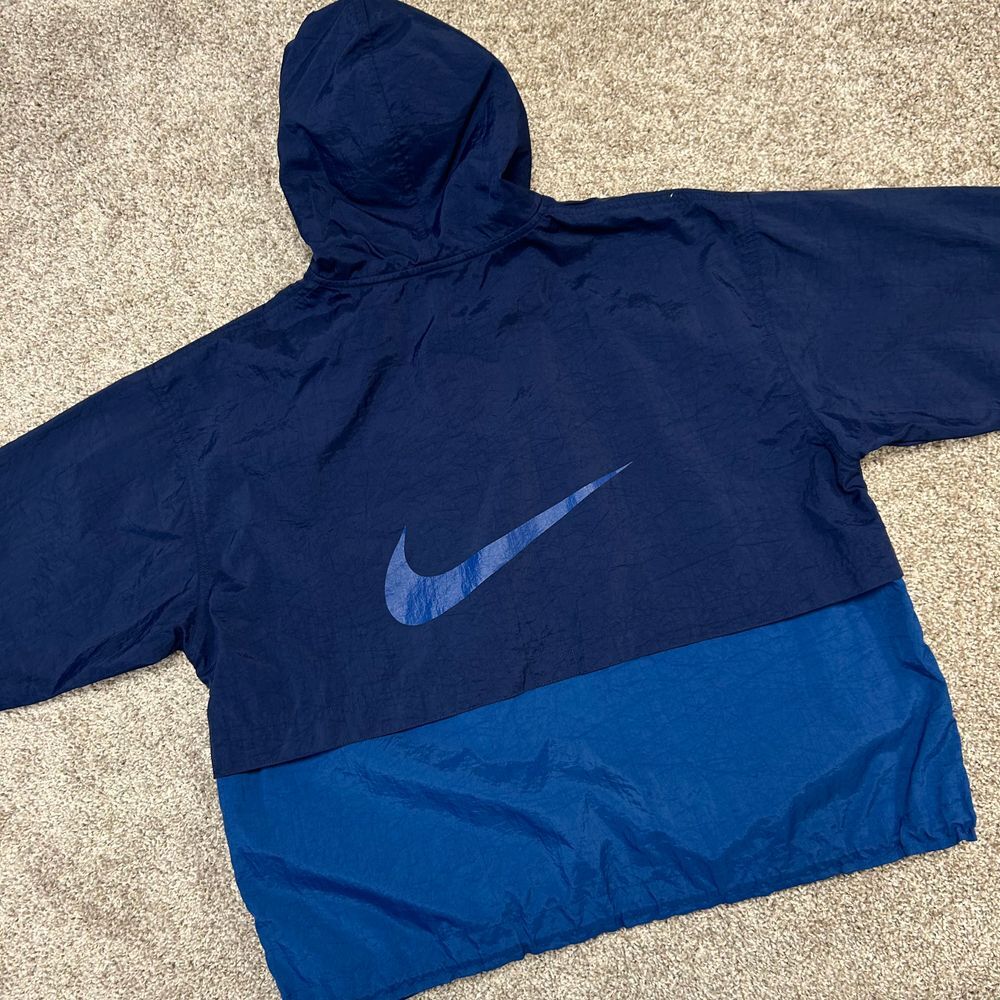 Vintage Nike 1/2 Zip Hooded Pullover Women Size Large Blue Swoosh‎ Nylon (692)